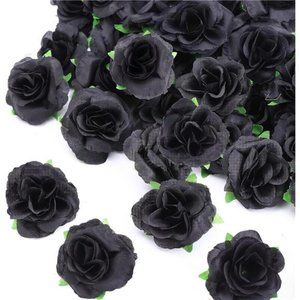 50pcs Black Roses Artificial Flowers Bulk, 1.6 Inch Small Silk Fake Flower Heads